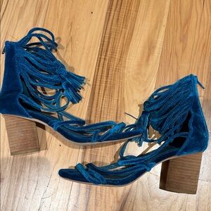 Jeffrey Campbell  Velvet Lace-Up Block Heel Sandals